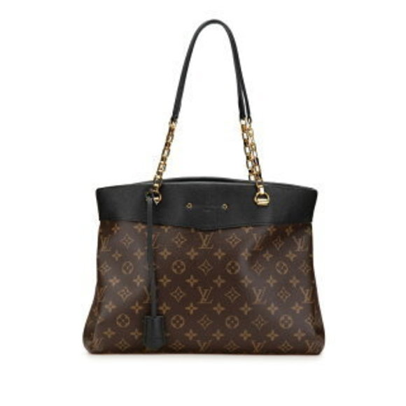 Louis Vuitton Pallas Chain Tote Shoulder Bag Brown Black Leather - Picture 1 of 8